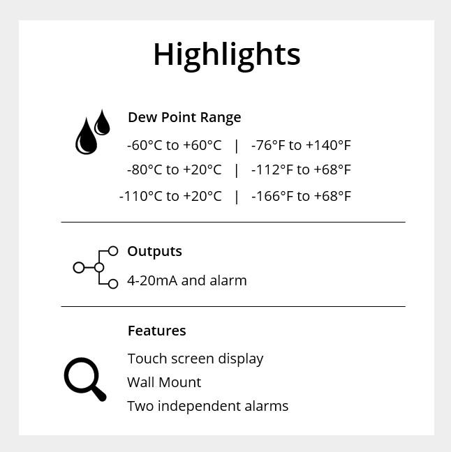 Features of the wall mount dew point sensor